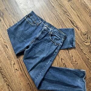 Levi's 505 deep blue high-waisted straight leg denim jeans